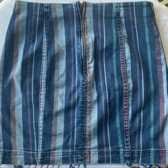 Free People Modern Femme Striped Jean Mini Skirt XS GUC - Picture 2 of 5